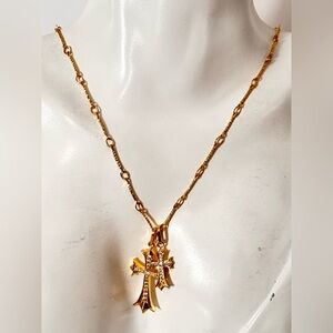 Evry Alexa Tiziani 18 kt gold plated cz double cross necklace